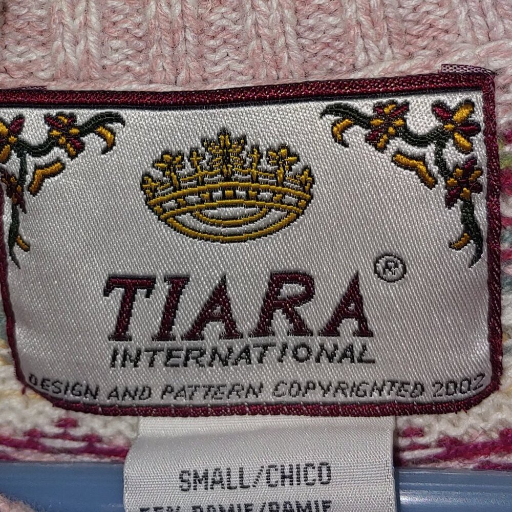 VTG Tiara International Mock Neck Full Zip Fair Island Knit Cardigan Sz S Pink - Picture 2 of 6